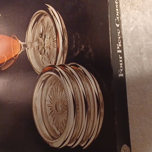 Silverplate and crystal coasters set of 4, four inches never used - Picture 1 of 5